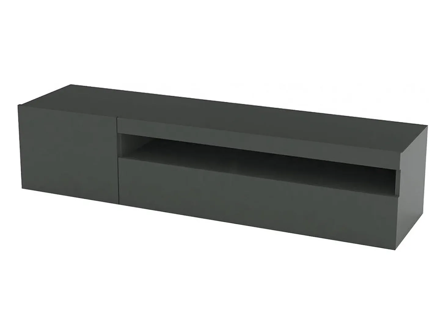 Móvel de TV Dmontu, Aparador baixo de sala, base de móvel de TV, 100% Fabricado em Itália, 150x40h37 cm, Antracite brilhante, com luz LED