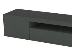 Móvel de TV Dmontu, Aparador baixo de sala, base de móvel de TV, 100% Fabricado em Itália, 150x40h37 cm, Antracite brilhante, com luz LED