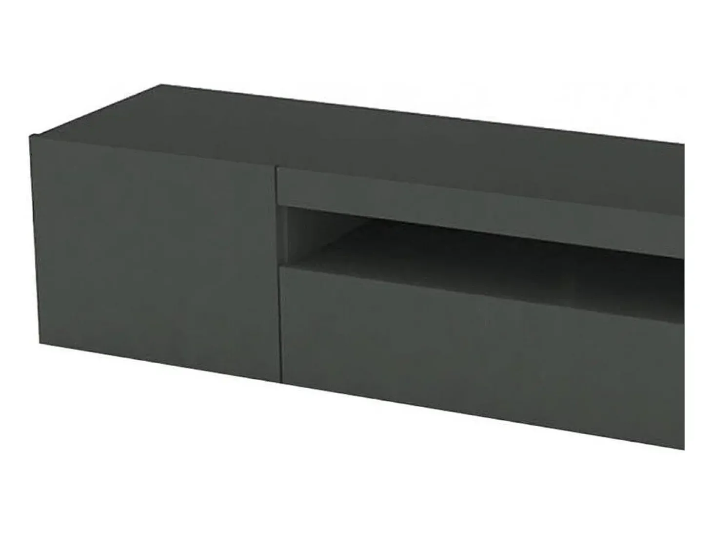 Móvel de TV Dmontu, Aparador baixo de sala, base de móvel de TV, 100% Fabricado em Itália, 150x40h37 cm, Antracite brilhante, com luz LED
