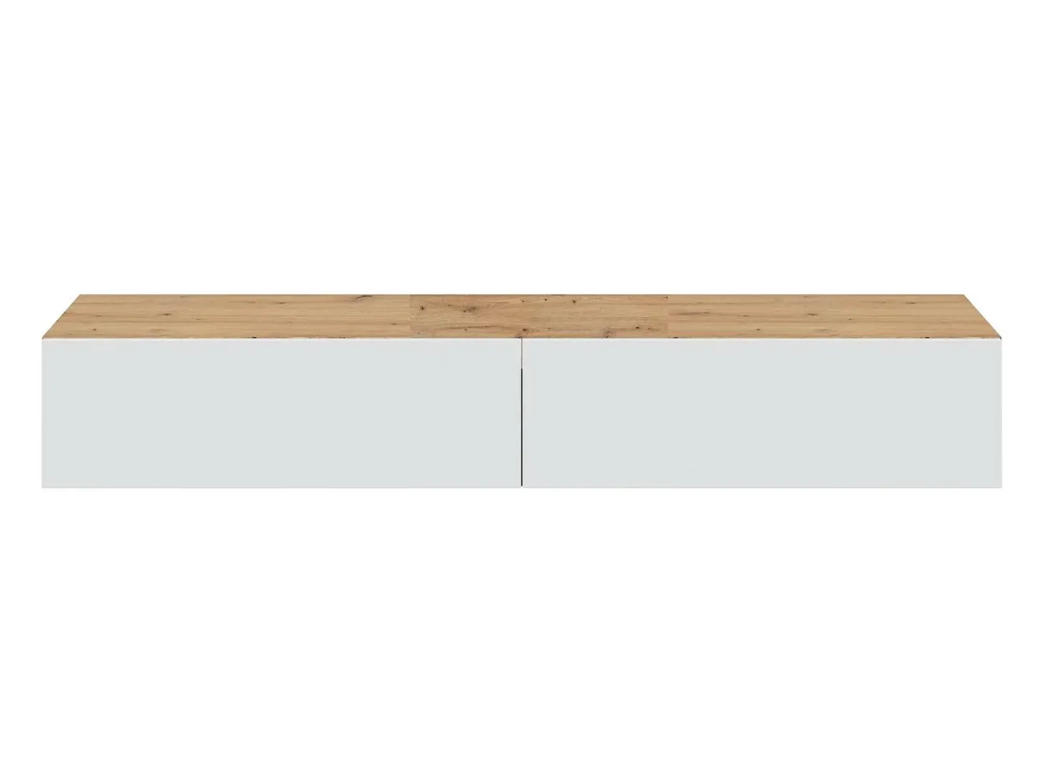 Móvel de TV Dmussi, móvel de TV de 2 portas, móvel de sala suspenso, 180x35h28 cm, Knot Oak e Branco Brilhante