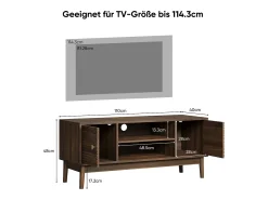 Móvel de TV em nogueira com 2 portas e arrumação aberta, estilo retro 110x40x48cm