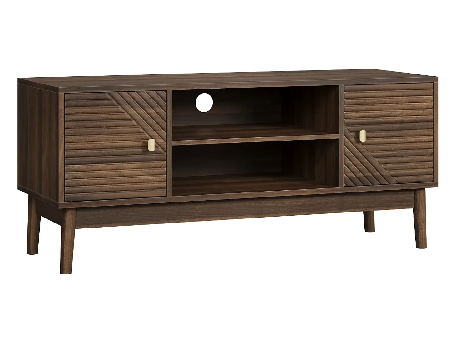 Móvel de TV em nogueira com 2 portas e arrumação aberta, estilo retro 110x40x48cm