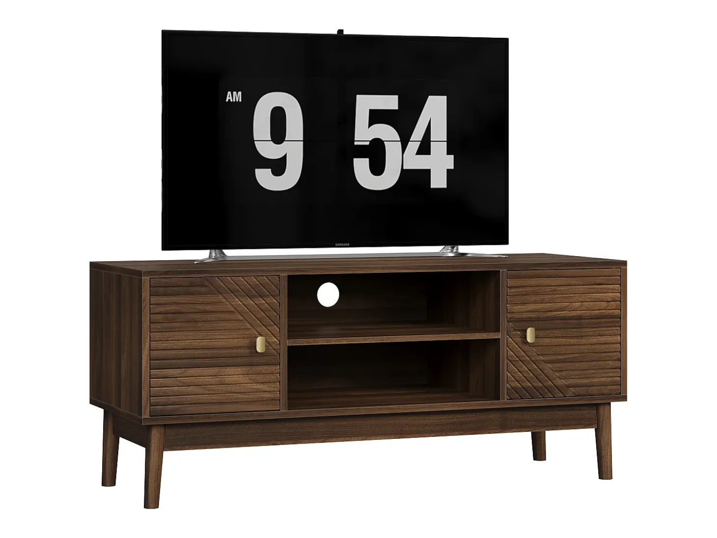 Móvel de TV em nogueira com 2 portas e arrumação aberta, estilo retro 110x40x48cm