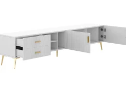 Móvel de TV escandinavo contemporâneo de 180 cm para TV de 75" - 2 gavetas e 3 compartimentos - branco