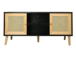 Móvel de TV escandinavo em cana "Iguana" preto - 120 x 30 x 56,5 cm - Design vintage e elegante
