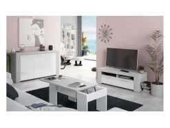 Móvel de TV estilo industrial branco e cimento 120x40x42 cm