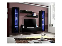 Móvel de TV FLY A2 design, cor preto brilhante + LED. Móvel suspenso moderno e na moda para a sua sala de estar.