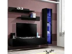 Móvel de TV FLY A2 design, cor preto brilhante + LED. Móvel suspenso moderno e na moda para a sua sala de estar.