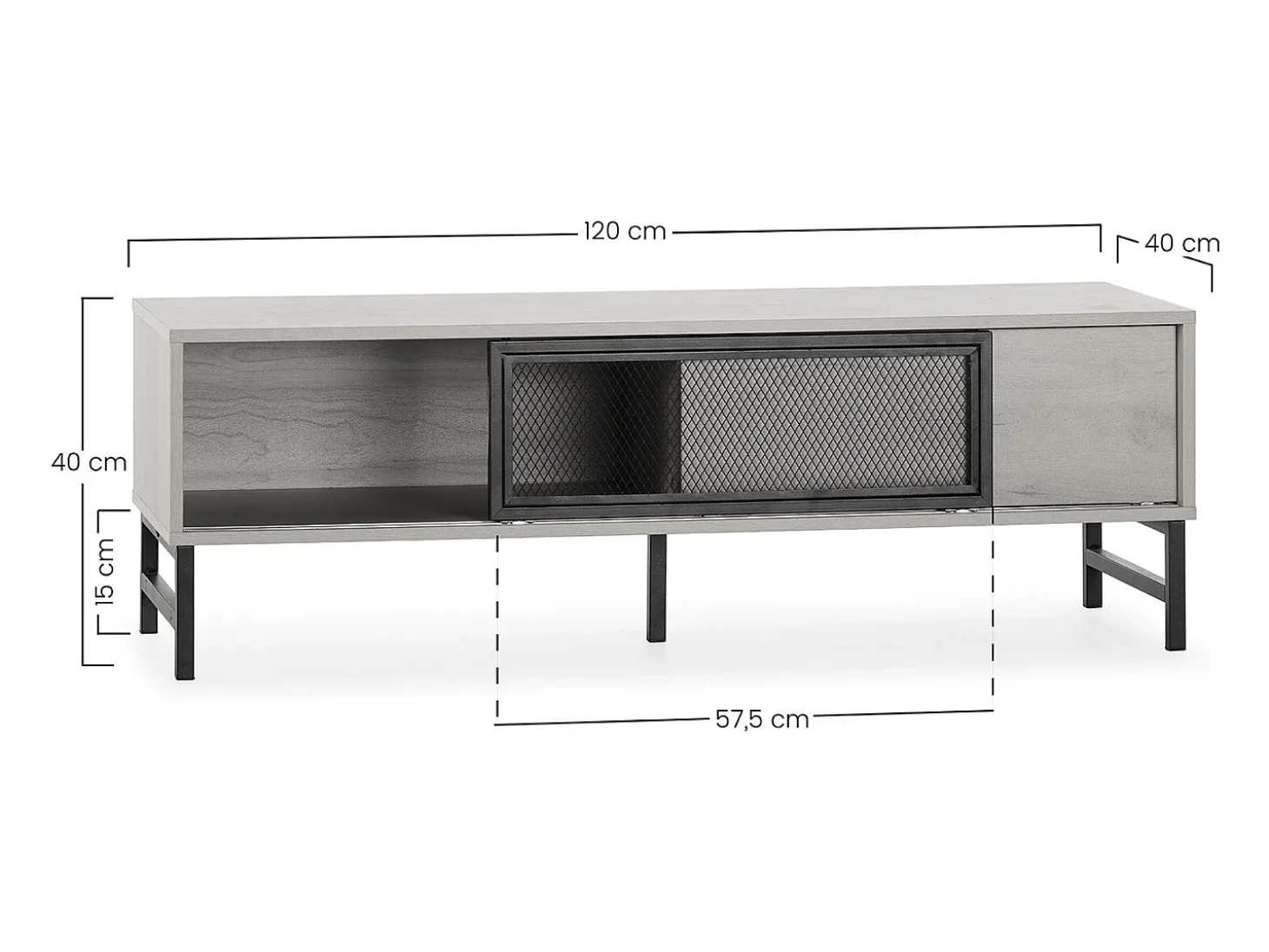Móvel de TV Isis 2 Portas Cor Carvalho e Metal Preto, 120 cm
