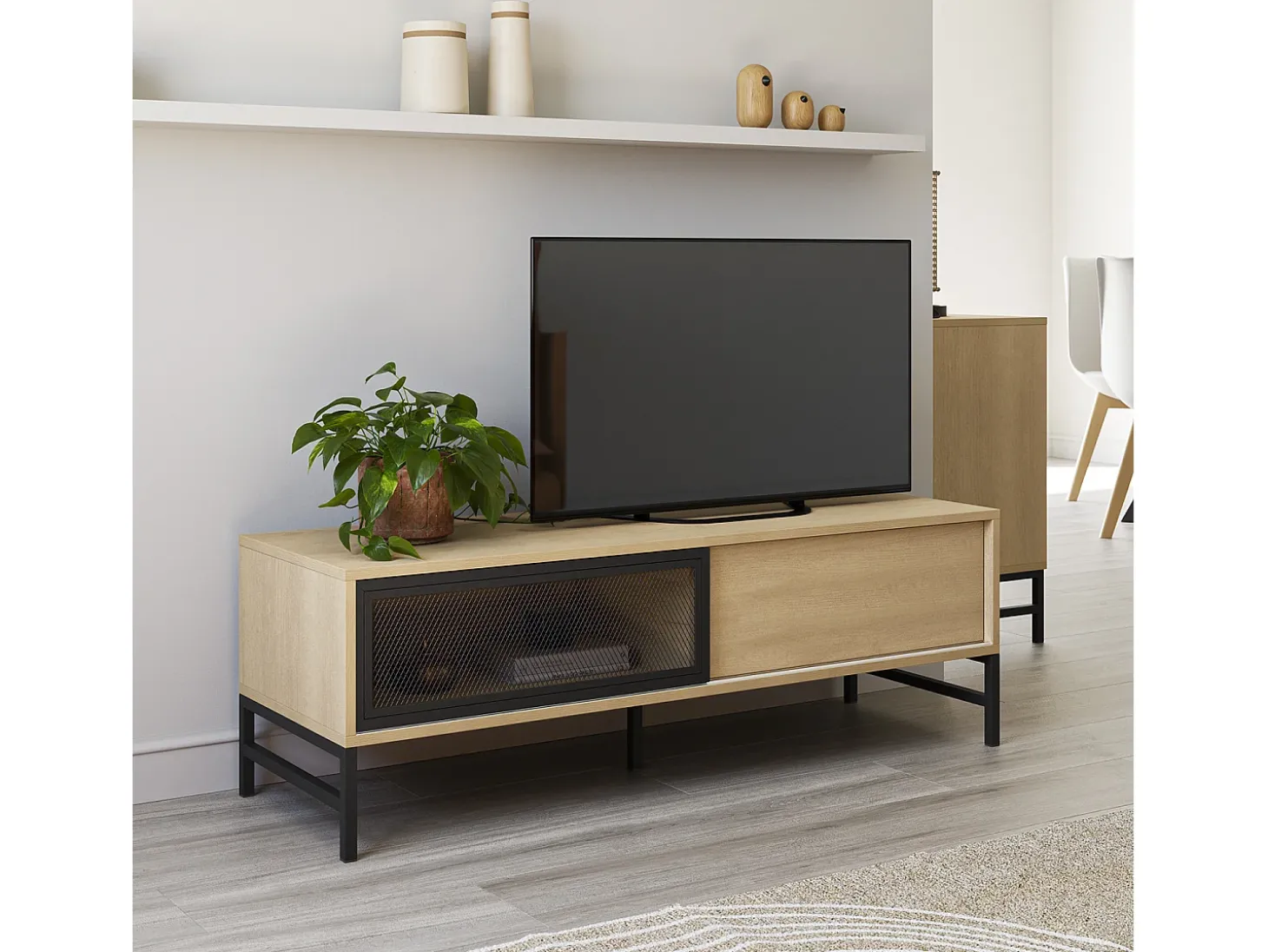 Móvel de TV Isis 2 Portas Cor Carvalho e Metal Preto, 120 cm