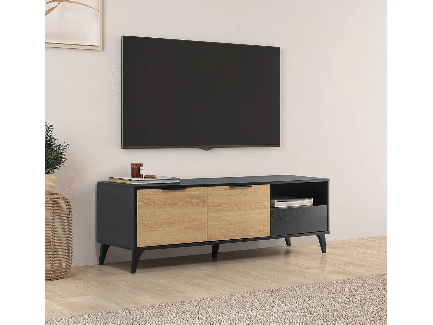 Móvel de TV Kalma 2 portas 1 gaveta cor preto/carvalho