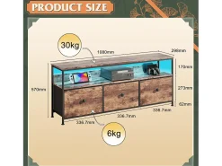 Móvel de TV LED com 3 gavetas, aparador de TV retrô de 108x30x57 cm, gaveta cor pele de tigre