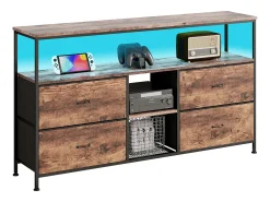 Móvel de TV LED com 4 gavetas, aparador de TV retrô de 137x30x78 cm, gaveta cor pele de tigre