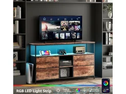 Móvel de TV LED com 4 gavetas, aparador de TV retrô de 137x30x78 cm, gaveta cor pele de tigre