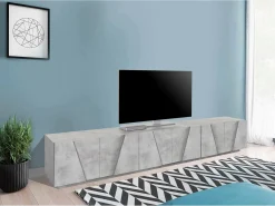 Móvel de TV Lucas, Aparador baixo de sala, Base de móvel de televisão, 100% Fabricado em Itália, 244x44h46 cm, Cimento escuro