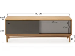 Móvel de TV Magnus 2 Portas de correr Cor Cinza, Madeira Maciça