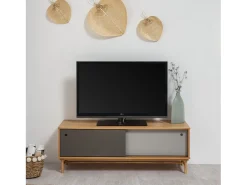 Móvel de TV Magnus 2 Portas de correr Cor Cinza, Madeira Maciça