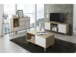 Móvel de TV modelo WIND, cor Carvalho e Branco, 95x40x57cm