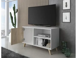 Móvel de TV modelo WIND, cor Branco e Carvalho, 137x40x57cm