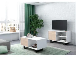 Móvel de TV modelo WIND, cor Branco e Carvalho, 95x40x57cm