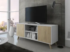 Móvel de TV modelo WIND, cor Branco e Carvalho, 137x40x57cm