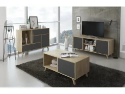 Móvel de TV modelo WIND, cor Carvalho e Cinza Antracite, 137x40x57cm