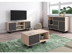 Móvel de TV modelo WIND, cor Carvalho e Cinza Antracite, 137x40x57cm