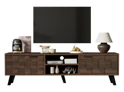 Móvel de TV moderno - 160,5 x 35,5 x 45 cm - com 2 portas + 2 compartimentos abertos - madeira - tom natural escuro