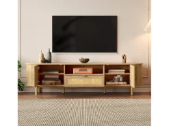 Móvel de TV moderno - 175 x 36 x 51 cm - com 1 gaveta de vime + 2 portas - MDF - natural