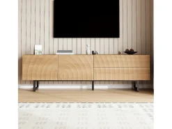 Móvel de TV moderno - 180 x 38 x 51,5 cm - com 2 portas + 2 gavetas - design exclusivo - textura 3D - aglomerado - cor natural