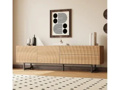 Móvel de TV moderno - 180 x 38 x 51,5 cm - com 2 portas + 2 gavetas - design exclusivo - textura 3D - aglomerado - cor natural