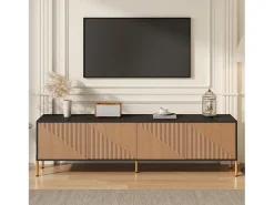 Móvel de TV moderno - 179 x 35 x 53,5 cm - design exclusivo - com 4 portas - aglomerado - preto + natural