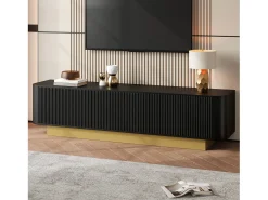 Móvel de TV moderno - 170 x 40,5 x 47 cm - com 3 portas - frente texturizada - MDF + aglomerado - preto