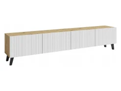 Móvel de TV moderno 190 cm artisan com pés para sala de estar, frentes em MDF brancas com ranhuras, 4 portas basculantes