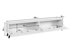 Móvel de TV moderno 190 cm artisan com pés para sala de estar, frentes em MDF brancas com ranhuras, 4 portas basculantes