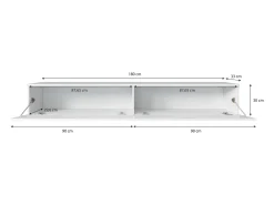 Móvel de TV moderno 180 cm para sala – 2 portas, sem puxadores, mate + brilho, de chão ou suspenso, carvalho wotan / preto brilho