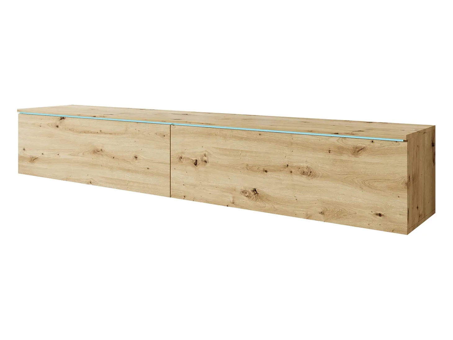 Móvel de TV moderno 180 cm para sala com LED – 2 portas, sem puxadores, carvalho artisan, de chão ou suspenso