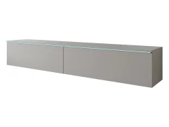 Móvel de TV moderno 180 cm para sala – 2 portas, sem puxadores, acabamento mate, de chão ou suspenso, cinzento paládio
