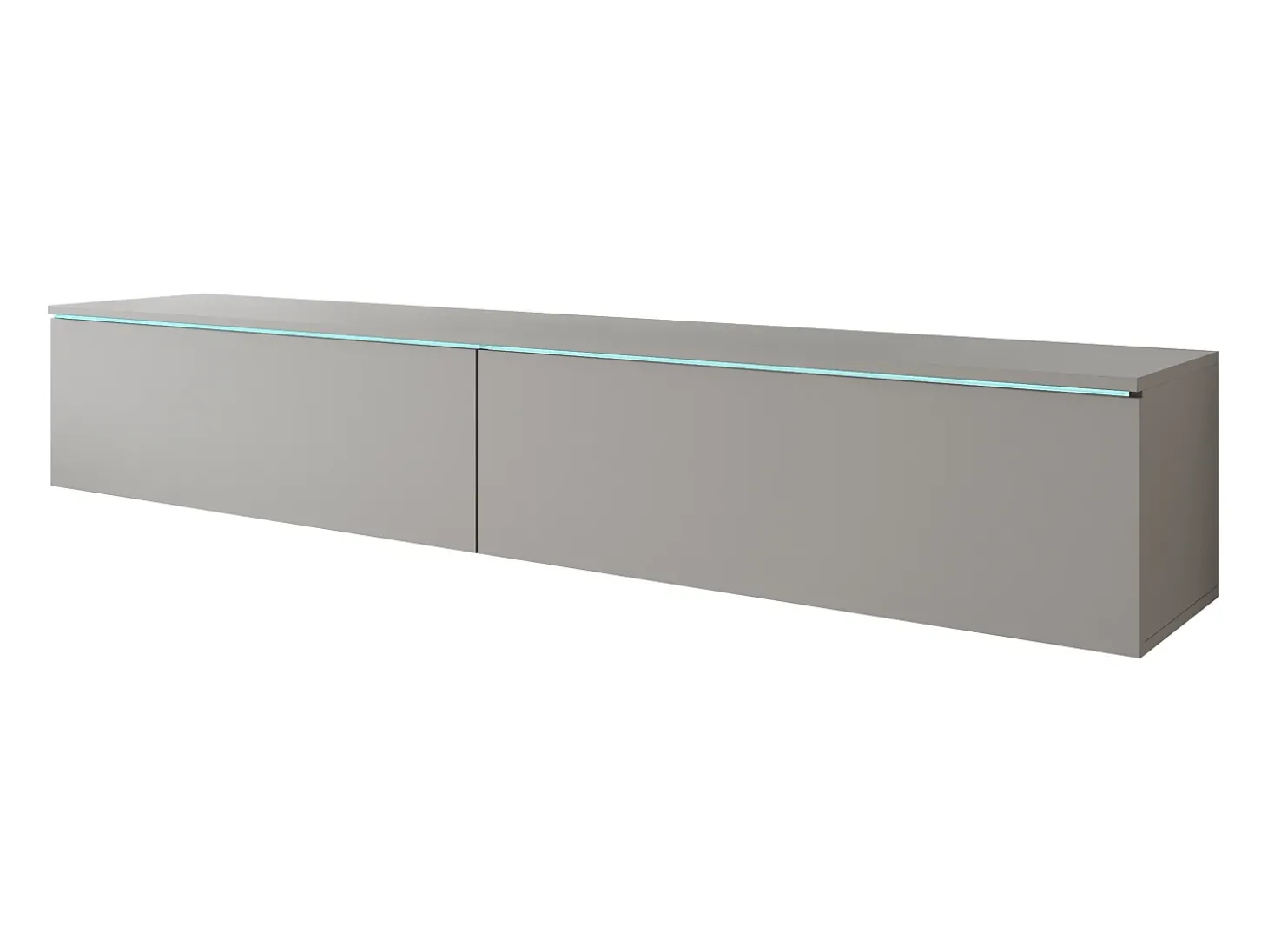Móvel de TV moderno 180 cm para sala – 2 portas, sem puxadores, acabamento mate, de chão ou suspenso, cinzento paládio
