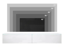 Móvel de TV moderno 180 cm para sala – 2 portas, sem puxadores, acabamento mate, de chão ou suspenso, cinzento paládio