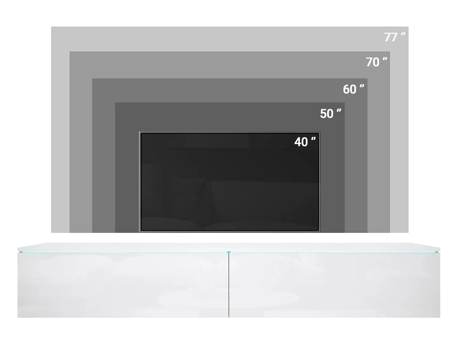 Móvel de TV moderno 180 cm para sala – 2 portas, sem puxadores, acabamento mate, de chão ou suspenso, cinzento paládio