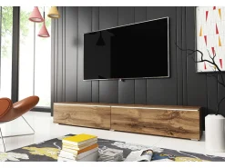 Móvel de TV moderno 180 cm para sala com LED – 2 portas, sem puxadores, carvalho wotan, de chão ou suspenso