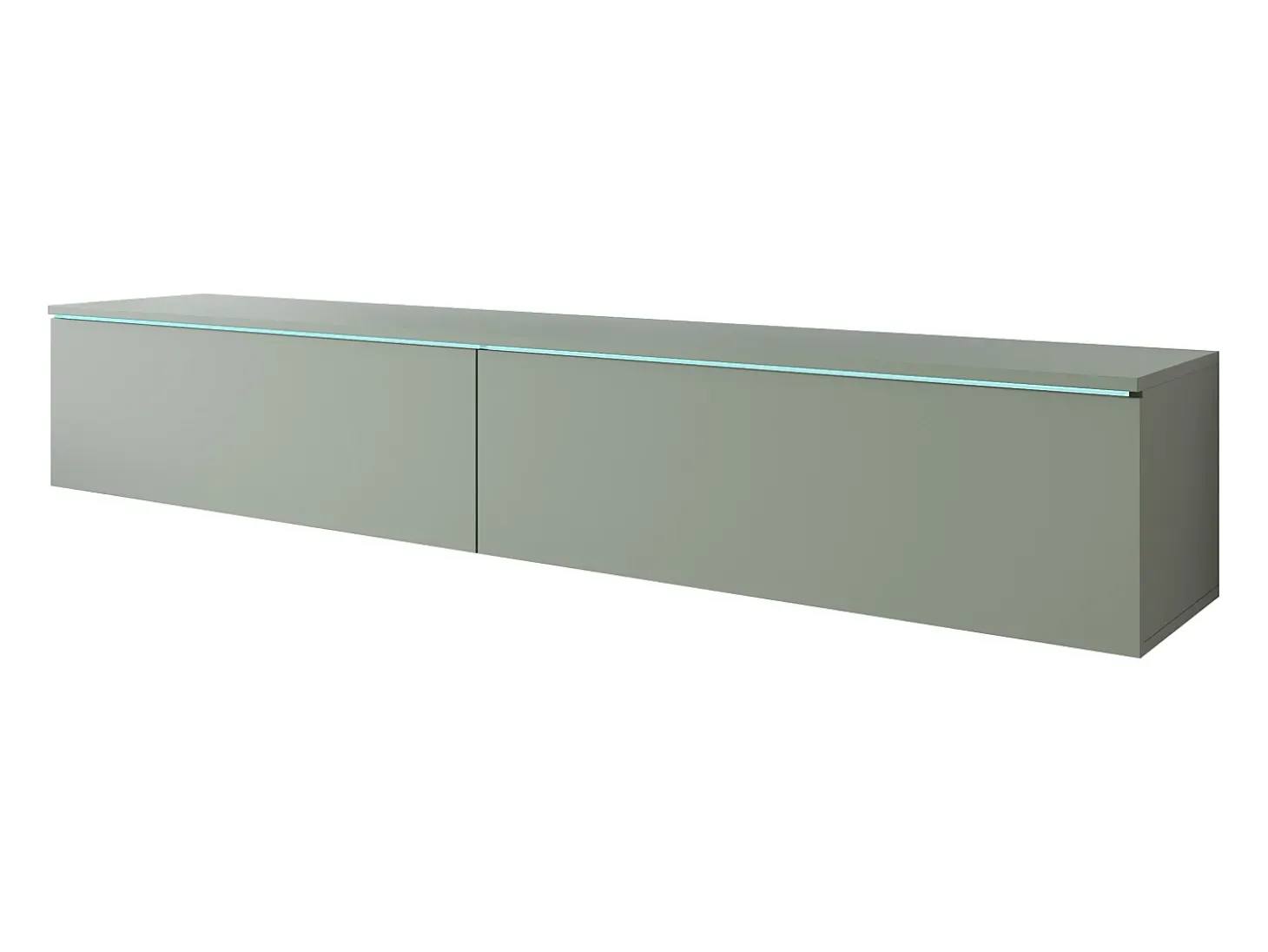 Móvel de TV moderno 180 cm para sala – 2 portas, sem puxadores, acabamento mate, de chão ou suspenso, verde névoa