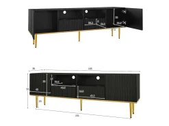 Móvel de TV moderno - com 2 portas e 2 gavetas - pés de metal - Preto
