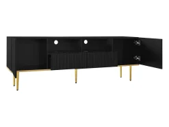 Móvel de TV moderno - com 2 portas e 2 gavetas - pés de metal - Preto