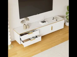 Móvel de TV moderno - com 2 portas e 2 gavetas - pés de metal - Branco