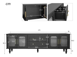 Móvel de TV moderno - com portas de vime e 2 gavetas - pernas de metal - Preto