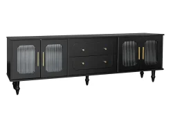 Móvel de TV moderno - com portas de vime e 2 gavetas - pernas de metal - Preto