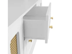 Móvel de TV moderno - com portas de vime e 2 gavetas - pernas de metal - Branco