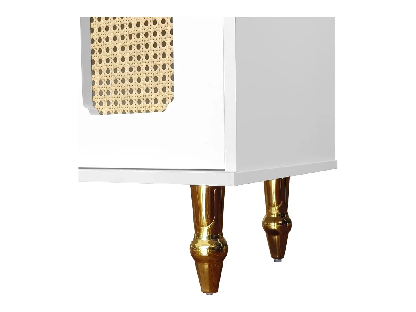 Móvel de TV moderno - com portas de vime e 2 gavetas - pernas de metal - Branco